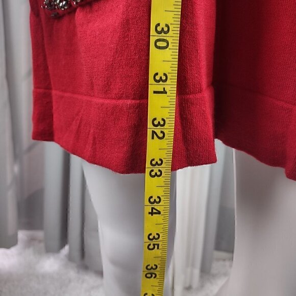 Alfani Red Ruched 3/4 Sleeve Beaded Front Cotton Blend Tunic Sweater Size Large - Picture 7 of 11